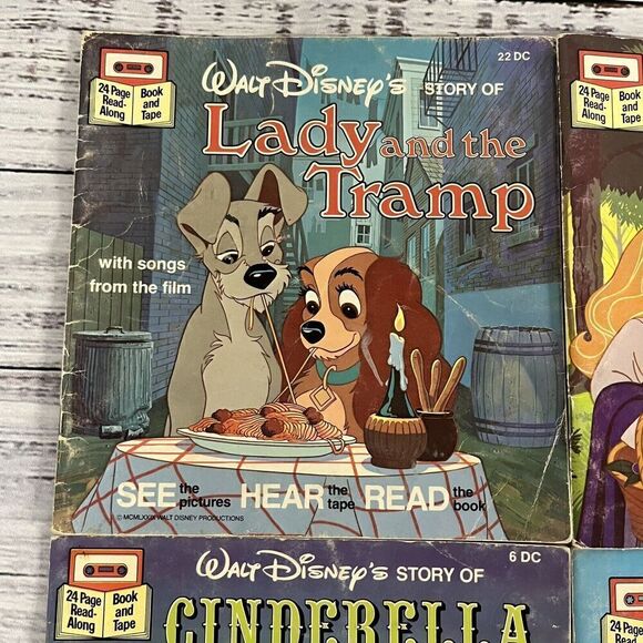 Lot of 4 Vintage Disney Read A Long Books Dumbo Cinderella Sleeping Beauty Tramp - Picture 3 of 12